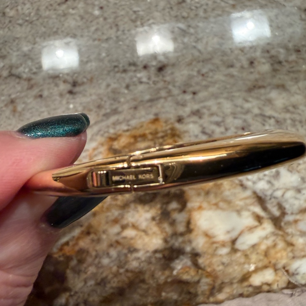 Michael Kors Gold Tone Tribal Hinged Bangle Bracelet with Pave Crystal Details - Picture 5 of 12